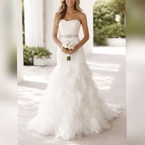Casablanca Bridal White Tulle Sequin Sweetheart Strapless Wedding Dress sz 10